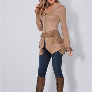 Venus, Faux-suede & lace jacket (Moss green)